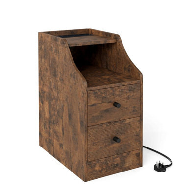Brown Side End Table With Charging Station Sofa Couch Table With Storage Drawers - image 1
