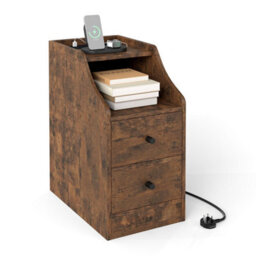 Brown Side End Table With Charging Station Sofa Couch Table With Storage Drawers - thumbnail 6