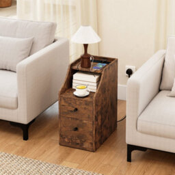 Brown Side End Table With Charging Station Sofa Couch Table With Storage Drawers - thumbnail 4
