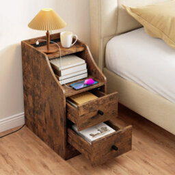 Brown Side End Table With Charging Station Sofa Couch Table With Storage Drawers - thumbnail 5