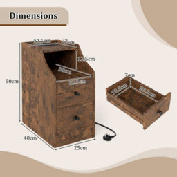 Brown Side End Table With Charging Station Sofa Couch Table With Storage Drawers - thumbnail 2