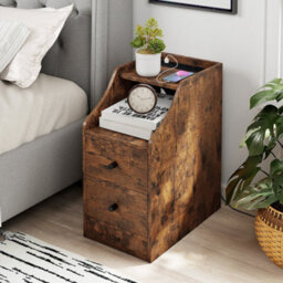 Brown Side End Table With Charging Station Sofa Couch Table With Storage Drawers - thumbnail 3