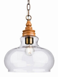 Luminosa Lighting Luminosa Comet 1 Light Dome Ceiling Pendant Natural Wood With Clear Glass, E27