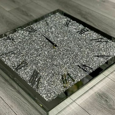 Biznest New Full Crushed Diamante Dial Square Wall Clock Glass Large Clock Home Living Room Decoration (35Cm X 35Cm)
