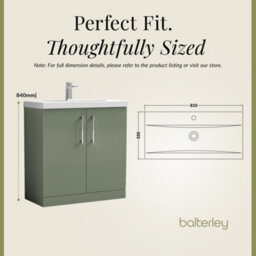 Balterley Contemporary Bathroom Floor Standing 2 Soft-Close Door Vanity Unit & Mid-Edge Basin, Satin Green, 800 mm - thumbnail 5