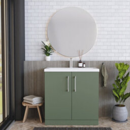 Balterley Contemporary Bathroom Floor Standing 2 Soft-Close Door Vanity Unit & Mid-Edge Basin, Satin Green, 800 mm - thumbnail 2
