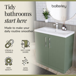 Balterley Contemporary Bathroom Floor Standing 2 Soft-Close Door Vanity Unit & Mid-Edge Basin, Satin Green, 800 mm - thumbnail 7