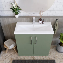 Balterley Contemporary Bathroom Floor Standing 2 Soft-Close Door Vanity Unit & Mid-Edge Basin, Satin Green, 800 mm - thumbnail 3
