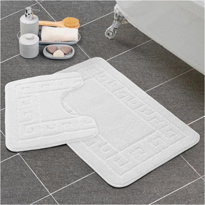 Gc Gaveno Cavailia Grecian Grace 2 Piece Non Slip Bath Mat Set White Quick Dry Water Absorbent Bathroom Shower Mat & Pedestal Set - image 1