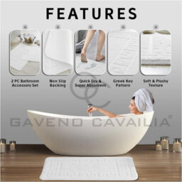 Gc Gaveno Cavailia Grecian Grace 2 Piece Non Slip Bath Mat Set White Quick Dry Water Absorbent Bathroom Shower Mat & Pedestal Set - thumbnail 3