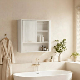 Wall Mounted Bathroom Storage Cabinet With Wave Sliding Door Toilet Cupboard - thumbnail 5