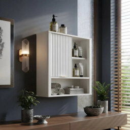 Wall Mounted Bathroom Storage Cabinet With Wave Sliding Door Toilet Cupboard - thumbnail 4