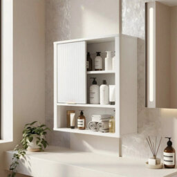 Wall Mounted Bathroom Storage Cabinet With Wave Sliding Door Toilet Cupboard - thumbnail 3