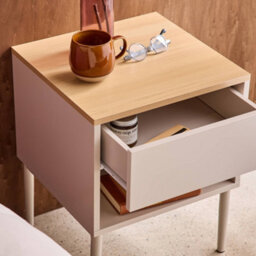 Sweeek - Bedside Table Metal With Wood Decor 1 Drawer 1 Niche Beige And Natural  - Ashton - thumbnail 4
