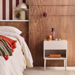 Sweeek - Bedside Table Metal With Wood Decor 1 Drawer 1 Niche Beige And Natural  - Ashton - thumbnail 1