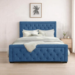 Naples Blue Upholstered Chesterfield Single Bed Frame, Modern Luxury Floor-Standing Headboard & Footboard