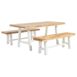Beliani Garden Dining Set 6 Seater Scania Acacia Wood White - thumbnail 1