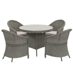 Wyld Haus Sepa 4-Seater Grey And Sand Brown Rattan Outdoor Dining Set With Glass Top And Parasol Hole - thumbnail 2