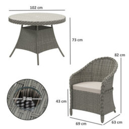 Wyld Haus Sepa 4-Seater Grey And Sand Brown Rattan Outdoor Dining Set With Glass Top And Parasol Hole - thumbnail 3