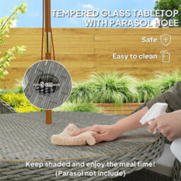 Wyld Haus Sepa 4-Seater Grey And Sand Brown Rattan Outdoor Dining Set With Glass Top And Parasol Hole - thumbnail 4