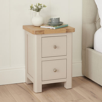 The Furniture Market Marbury Putty Grey Painted Slim 2 Drawer Bedside Table Narrow Nightstand For Small Spaces Solid Wood Brushed Nickel Handles - image 1