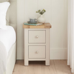 The Furniture Market Marbury Putty Grey Painted Slim 2 Drawer Bedside Table Narrow Nightstand For Small Spaces Solid Wood Brushed Nickel Handles - thumbnail 3