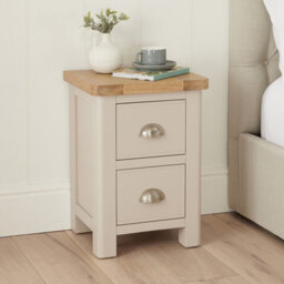 The Furniture Market Marbury Putty Grey Painted Slim 2 Drawer Bedside Table Narrow Nightstand For Small Spaces Solid Wood Brushed Nickel Handles - thumbnail 2