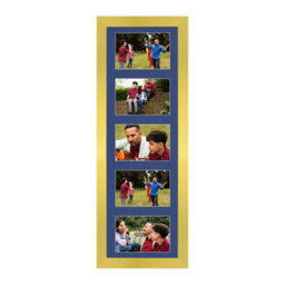 AK Frames 26X8 Gold Sleek Multi Photo Frame With Blue Mount - Holds 5 Apertures (5X) 6X4 Photos