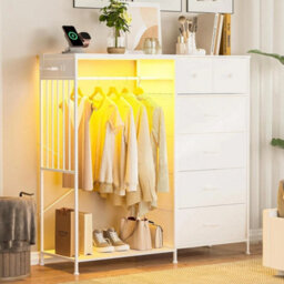 White 6 Drawer Dresser With Hanging Rack For Bedroom - thumbnail 1