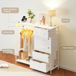White 6 Drawer Dresser With Hanging Rack For Bedroom - thumbnail 6