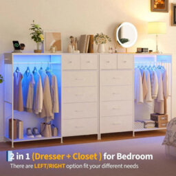 White 6 Drawer Dresser With Hanging Rack For Bedroom - thumbnail 4