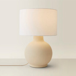 Valuelights Blair Natural Linen Drum Shade Hand Finished Ceramic Beige Stoneware Table Lamp - thumbnail 1