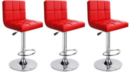 Set Of 3 Red Modena Faux Leather Swivel Bar Stools With Chrome Base For Kitchen Island Breakfast Bar - thumbnail 1