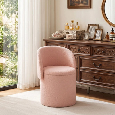 Pink Storage Stool Round Vanity Chair With Backrest For Bedroom Makeup - image 1
