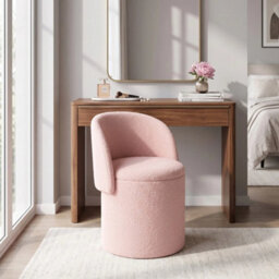 Pink Storage Stool Round Vanity Chair With Backrest For Bedroom Makeup - thumbnail 5