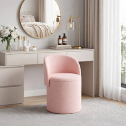 Pink Storage Stool Round Vanity Chair With Backrest For Bedroom Makeup - thumbnail 4