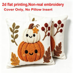 Amorly 2Pack Halloween Throw Pillow Covers, 2D Printed Stack Up Smiling Pumpkins&foliage,cushion Case Without Insert, Home Decoration - thumbnail 8
