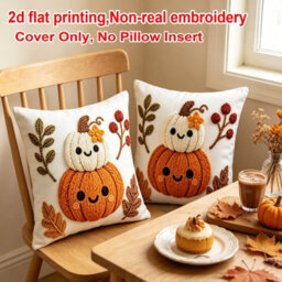 Amorly 2Pack Halloween Throw Pillow Covers, 2D Printed Stack Up Smiling Pumpkins&foliage,cushion Case Without Insert, Home Decoration - thumbnail 5