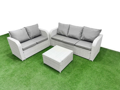 Fimous 5 Seater Pe Rattan Wicker Garden Furniture Conservatory Sofa Set Square Coffee Table 3 Seater Sofa Love Sofa - image 1