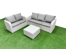 Fimous 5 Seater Pe Rattan Wicker Garden Furniture Conservatory Sofa Set Square Coffee Table 3 Seater Sofa Love Sofa - thumbnail 2