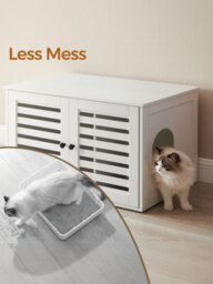 Ledrem Cat Litter Box Cabinet Furniture With Removable Divider, Cat House End Table, White - thumbnail 3
