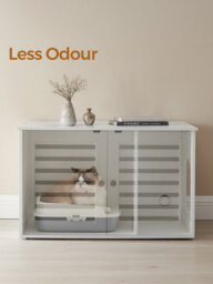 Ledrem Cat Litter Box Cabinet Furniture With Removable Divider, Cat House End Table, White - thumbnail 4