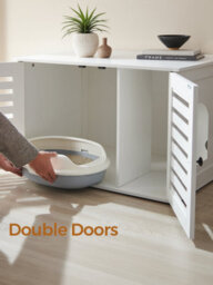 Ledrem Cat Litter Box Cabinet Furniture With Removable Divider, Cat House End Table, White - thumbnail 5