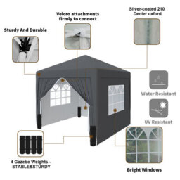 Sundaze Garden Pop Up Gazebo Party Tent Camping Marquee Canopy With 4 Sidewalls Carrying Bag Anthracite 2.5X2.5M - thumbnail 4