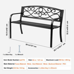 "Vevor Outdoor Bench 50"" Metal Garden Bench 550Lbs Cap W/backrest Armrests Patio Bench For Park" - thumbnail 7
