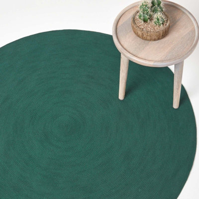 Homescapes Forest Green Handmade Woven Braided Round Rug, 150 Cm - image 1