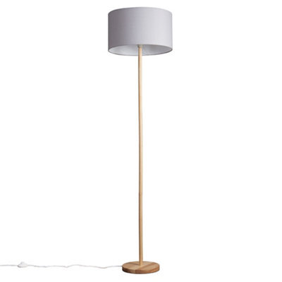 Valuelights Heather Modern Scandi Floor Lamp In Light Wooden Finish With Cool Grey Drum Shade - image 1