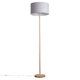 Valuelights Heather Modern Scandi Floor Lamp In Light Wooden Finish With Cool Grey Drum Shade - thumbnail 1