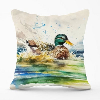 Warren Reed Designer Splashing Mallard Watercolour Cushions 60Cm X 60Cm - image 1
