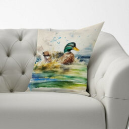 Warren Reed Designer Splashing Mallard Watercolour Cushions 60Cm X 60Cm - thumbnail 2